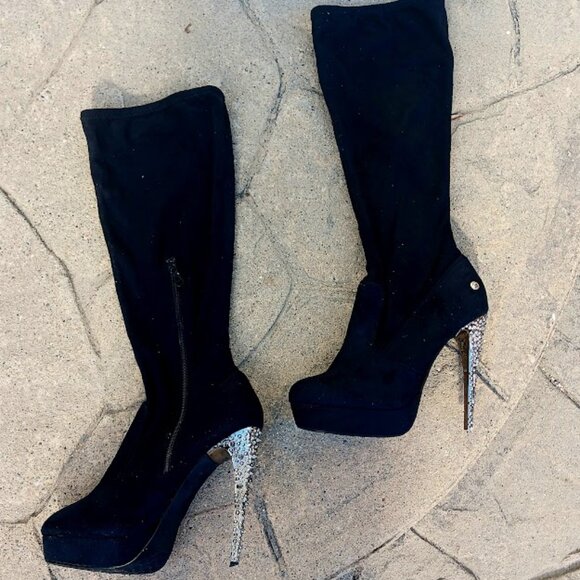 Blink Suede Knee-High Studded Stiletto Boots - Women's US 9.5 - Picture 5 of 11